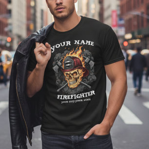 Camiseta Equipo de Bombero de Cráneo de Llama Personalizado