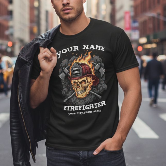Camiseta Equipo de Bombero de Cráneo de Llama Personalizado (Subido por el creador)
