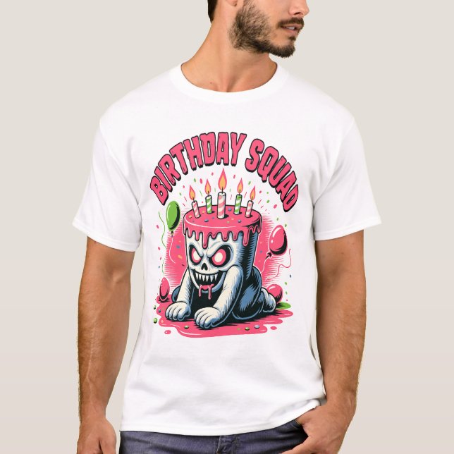 Camiseta Equipo de cumpleaños de cráneo de pastel espeluzna (Anverso)