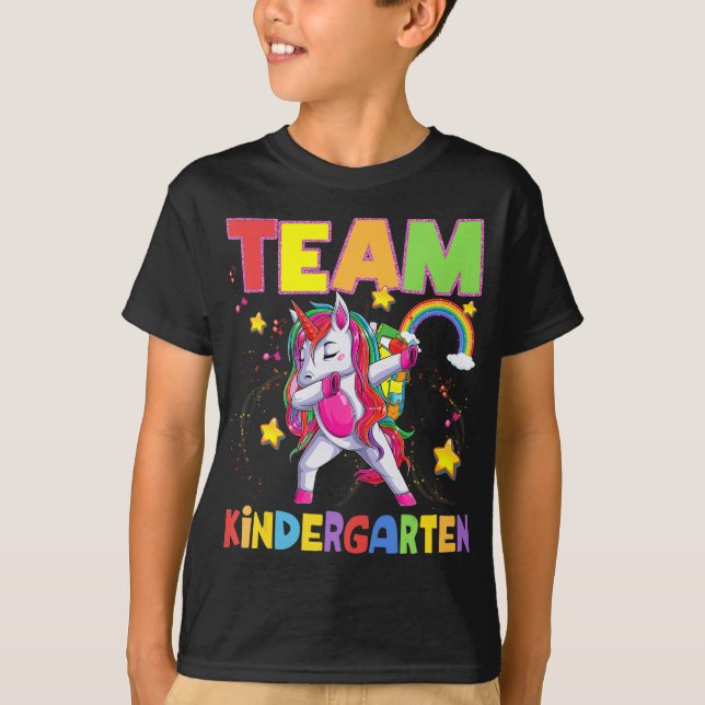 Camiseta Equipo De Kindergarten Dabbing Unicorn De Vuelta A (Anverso)
