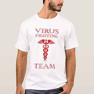 Camiseta Equipo De Lucha Contra Virus Caduceus Rojo Sobre B