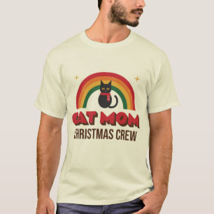 Camiseta Equipo de Navidad de Mamá de Gatos Arcoíris Retro