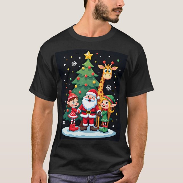 Camiseta Equipo de Navidad Santa Jirafa Elfo Dabbing Combin (Anverso)