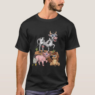 Camiseta Equipo de niños lindos vaca pollo cerdo caballo an