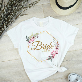 Camiseta Equipo de novias de polígono floral Oro estético y