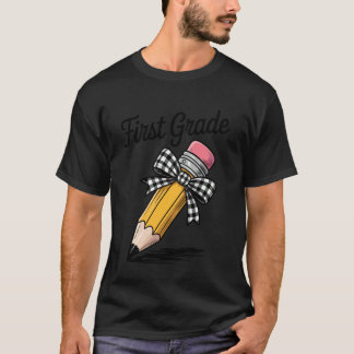 Camiseta Equipo De Primer Grado Lápiz Coqueta Lazo Divertid