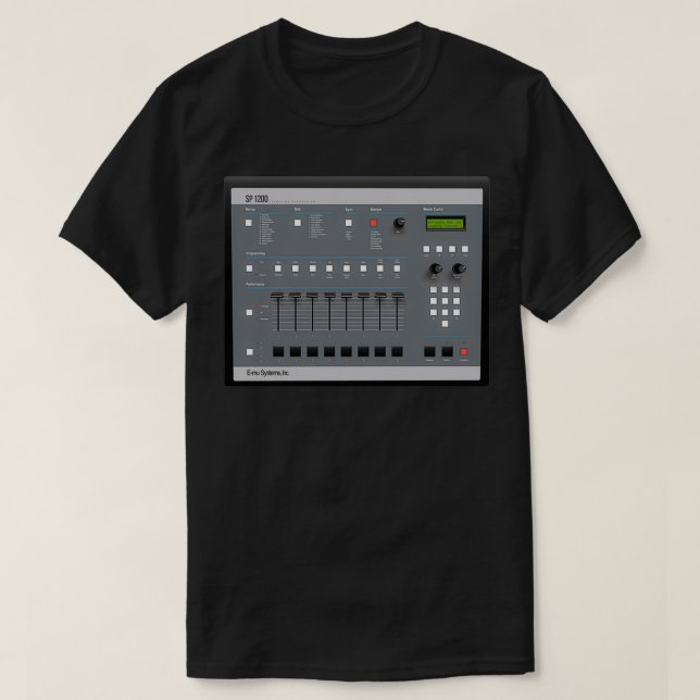Camiseta Equipo de producción retro Emu SP1200  (Diseño del anverso)