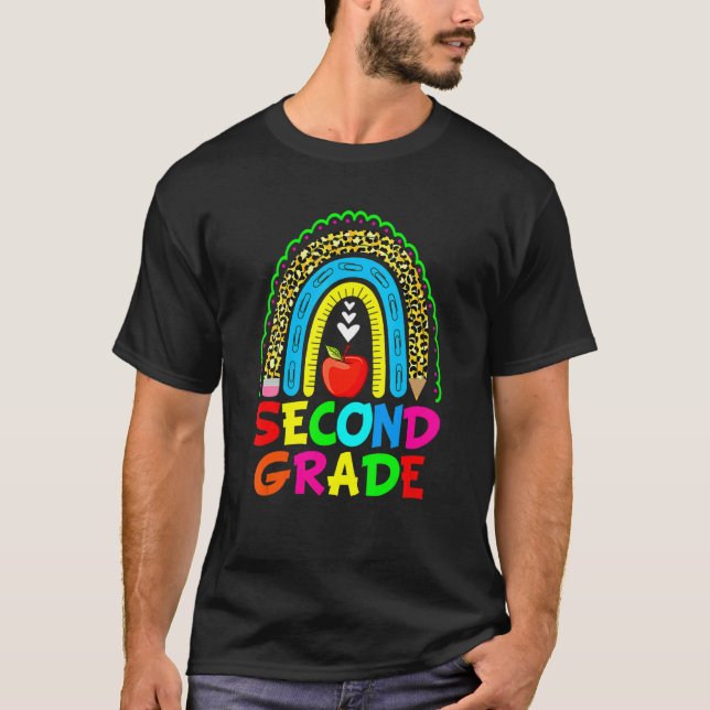 Camiseta Equipo de segundo grado Leopard Rainbow First Day  (Anverso)
