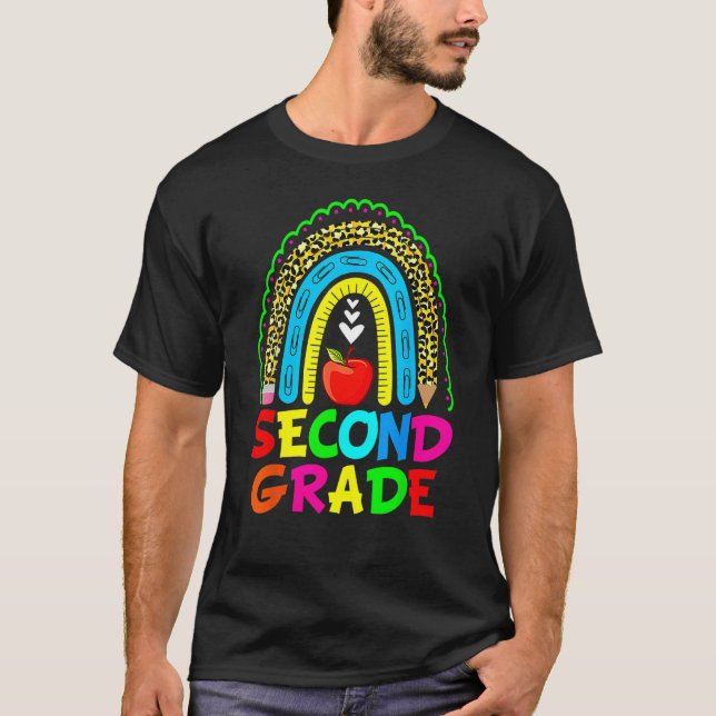 Camiseta Equipo de segundo grado Leopard Rainbow First Day  (Anverso)