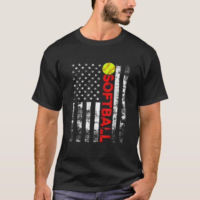 Camiseta Equipo De Softball Bandera Americana Para Hombres  (Anverso)