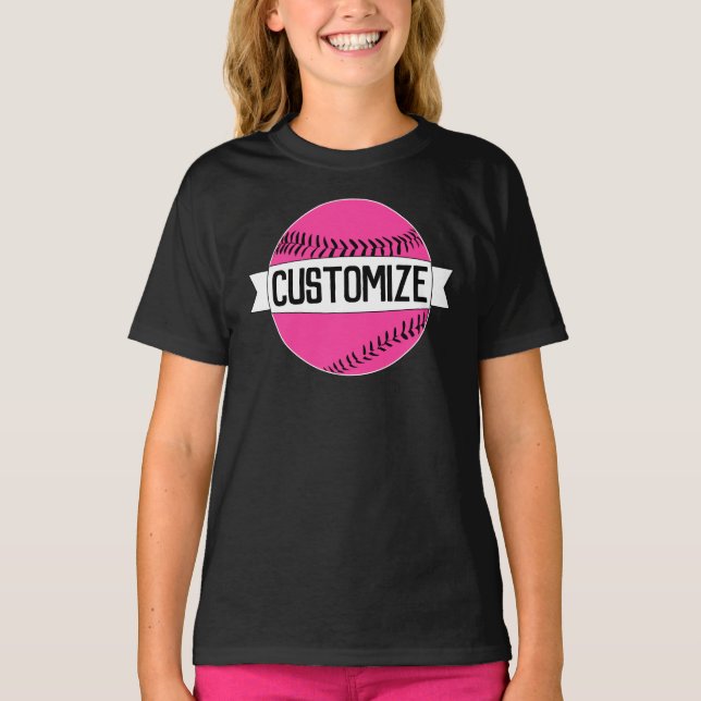 Camiseta Equipo de Softbol Rosa Fastpitch, jugador y número (Anverso)