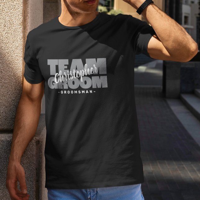 Camiseta Equipo del Novio Fiesta de Soltero Nombre del Padr (Bachelor Party Team Groom Groomsman Name Gray Fun T-Shirt)