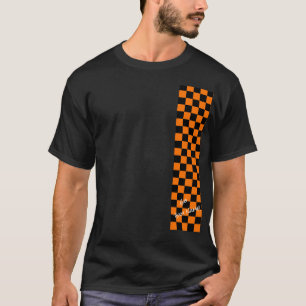 Camiseta Equipo deportivo Naranja negro Checkerboard Ir nom