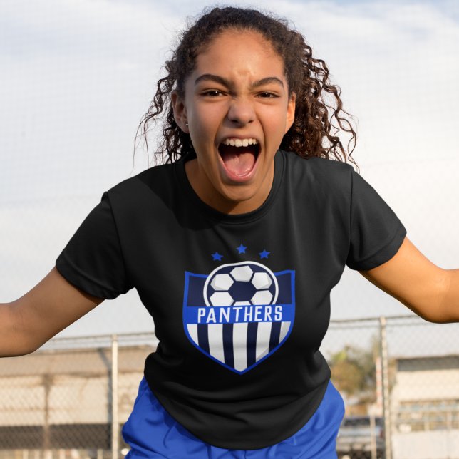 Camiseta Equipo Escudo de fútbol azul, nombre del jugador y (Subido por el creador)