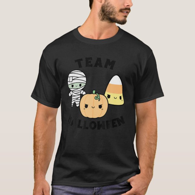 Camiseta Equipo Halloween Kawaii Mummy Candy Corn Calabaza (Anverso)