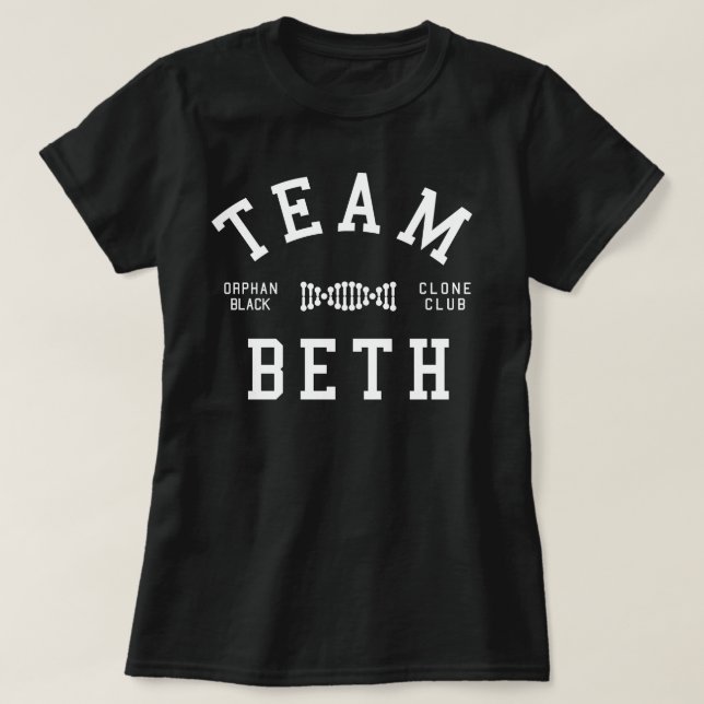Camiseta Equipo negro huérfano Beth (Diseño del anverso)