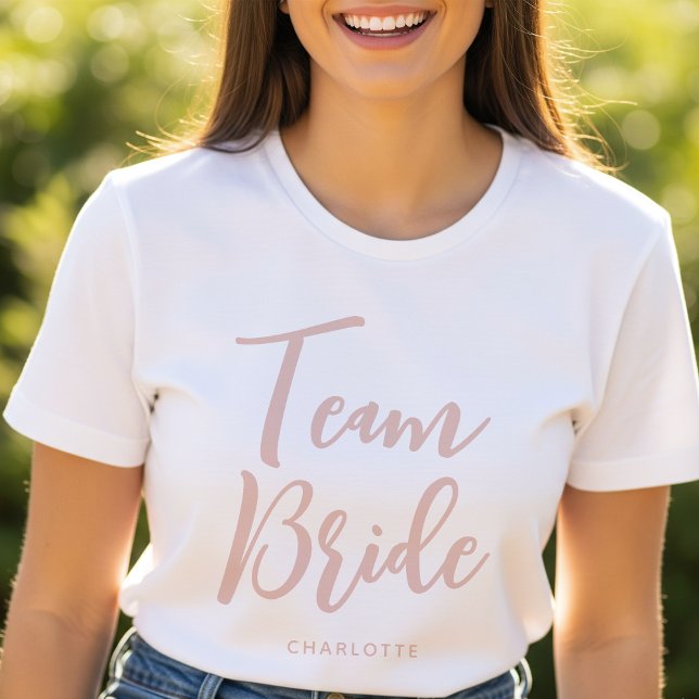 Camiseta Equipo Novia Nombre Personalizado Boda Rosa Polvo (Subido por el creador)