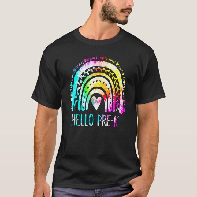 Camiseta Equipo pre K arcoiris Hola maestro más íntimo Tie  (Anverso)