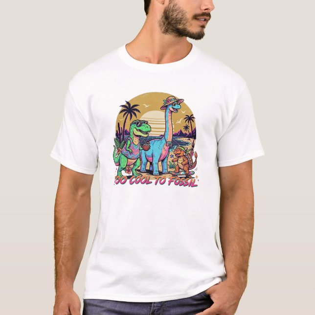 Camiseta Equipo Retro de Verano Prehistórico Atardecer de D (Anverso)