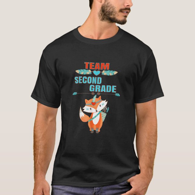 Camiseta Equipo Segundo Grado Cute Fox Vector Escolar De Vu (Anverso)