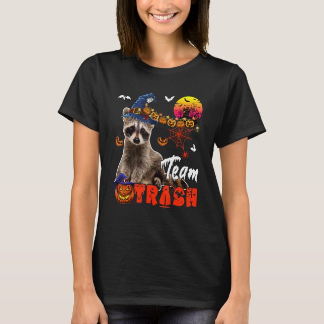 Camiseta Equipo Trash Raccoon Halloween Witch Scary Pumpkin (Anverso)
