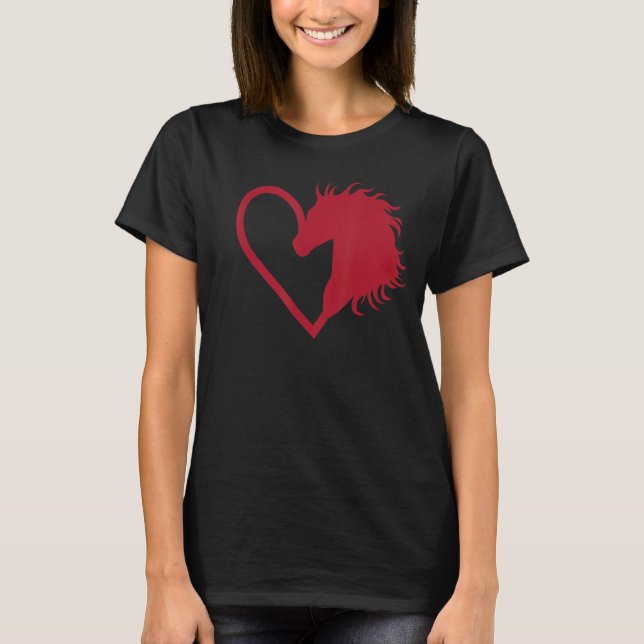 Camiseta equitación con línea de corazón latido Silhouette (Anverso)