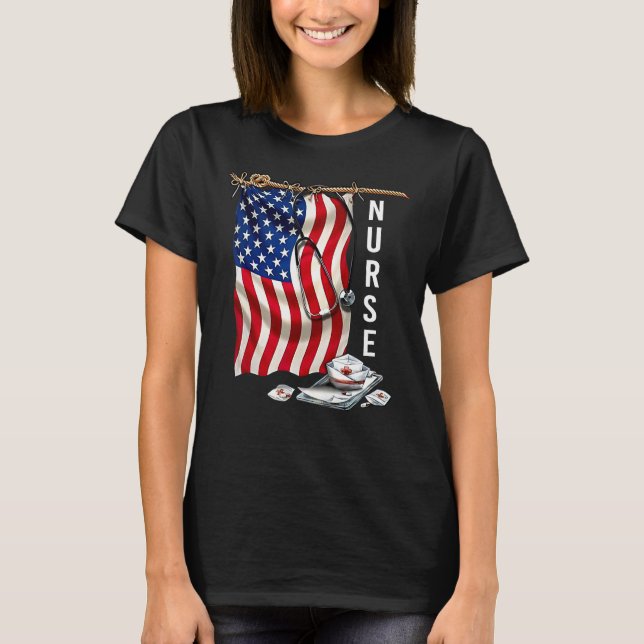 Camiseta ER Nurse 4th of July American Flag Patriotic USA S (Anverso)