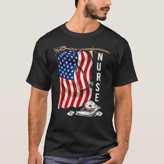 Camiseta ER Nurse 4th of July American Flag Patriotic USA S (Anverso)