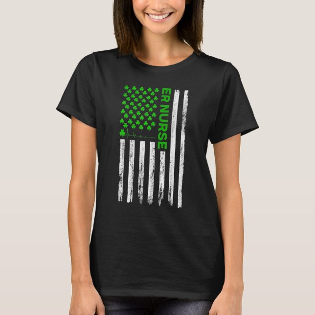 Camiseta ER Nurse American Flag Shamrock St Patrick's Day 2 (Anverso)