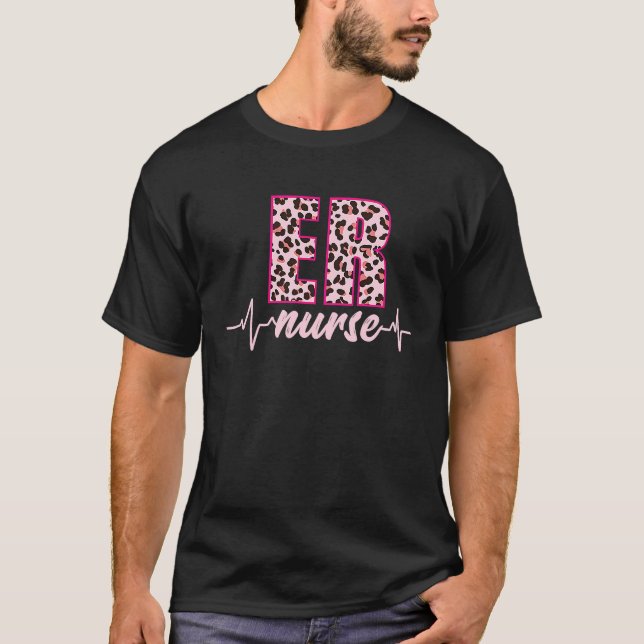 Camiseta ER Nurse Leopard Heartbeat EKG Pulse Nursing Schoo (Anverso)