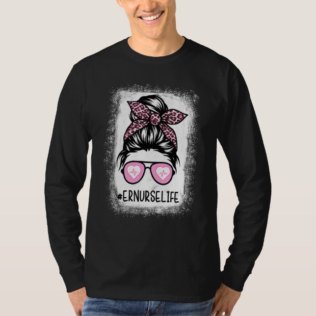 Camiseta Er Nurse Life Leopard Bleached Pink Leopard Messy (Anverso)