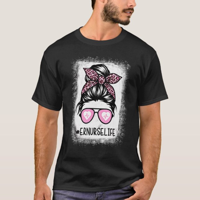 Camiseta Er Nurse Life Leopard Bleached Pink Leopard Messy (Anverso)
