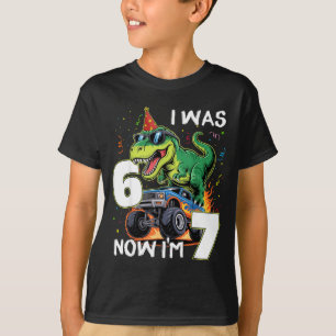 Camiseta era 6 7 Cumpleaños Niño Camión Monstruo Dinosaurio