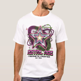 Camiseta Era Digital Ácido Neon Rosa y Verde Gráfico Vector