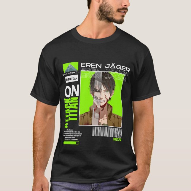 Camiseta Eren Jeager en Titan forma pegatina clásico (Anverso)