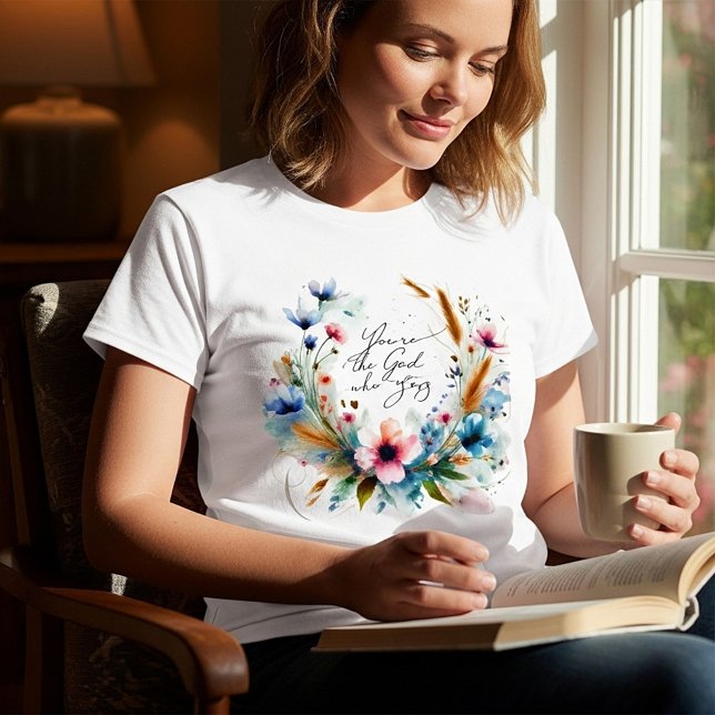 Camiseta Eres el Dios que permanece, floral acuarela (Subido por el creador)