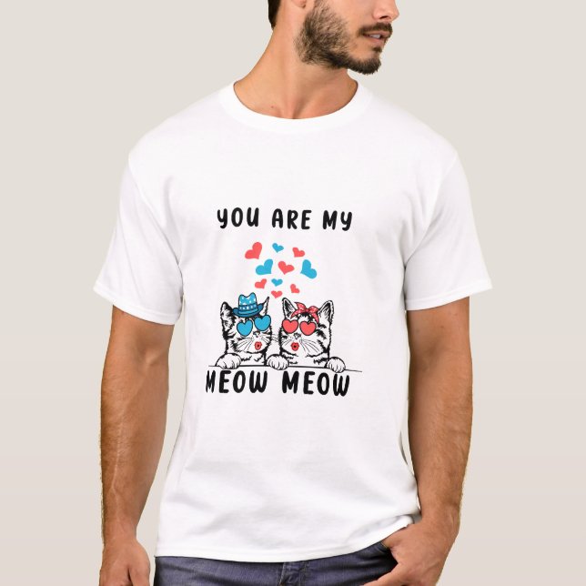 Camiseta Eres Mi El día de San Valentín Pareja De Meow (Anverso)