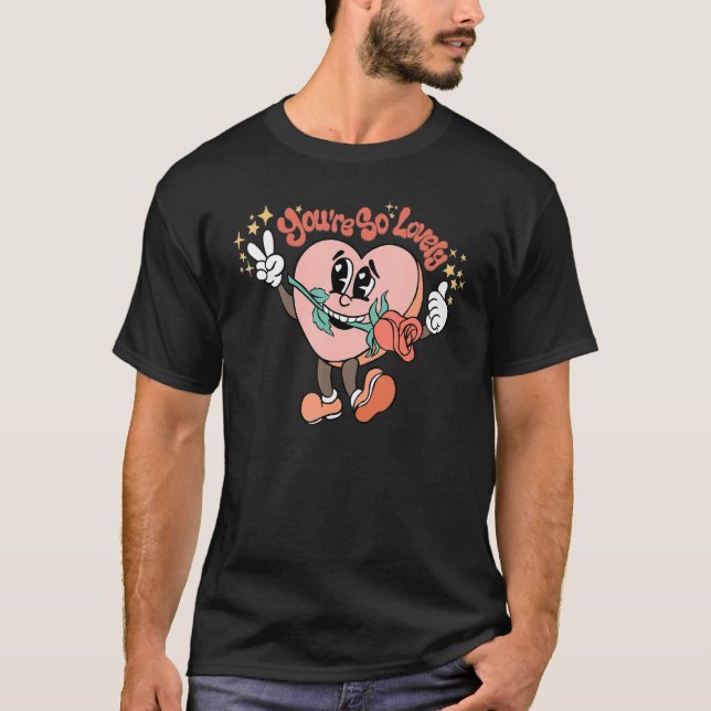 Camiseta Eres tan adorable Rosa de Corazones Groovy Happy V (Anverso)