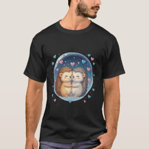 Camiseta Erizo Abrazando Lindo en Arte Kawaii de Burbuja Es