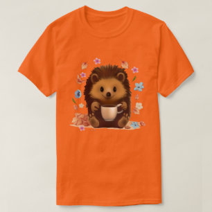 Camiseta Erizo Acogedor con Café - Arte Adorable de Otoño