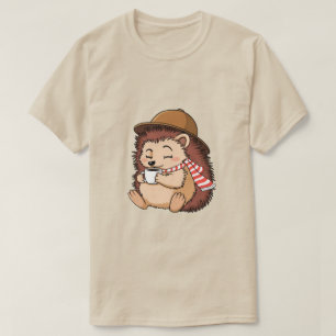 Camiseta Erizo Adorable Bebiendo Café Amante Cafeína Bebida