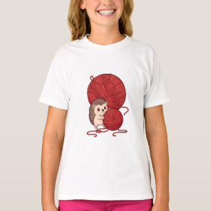 Camiseta Erizo Adorable Con Bolas De Hilo Rojo Para Niños