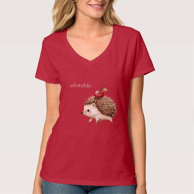 Camiseta Erizo Adorable de Cereza Roja (Anverso)