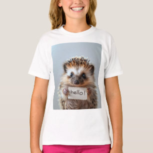 Camiseta Erizo Adorable Sosteniendo Letrero de "¡Hola!"