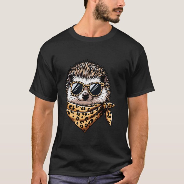 Camiseta Erizo con bufanda de leopardo animal que lleva gaf (Anverso)