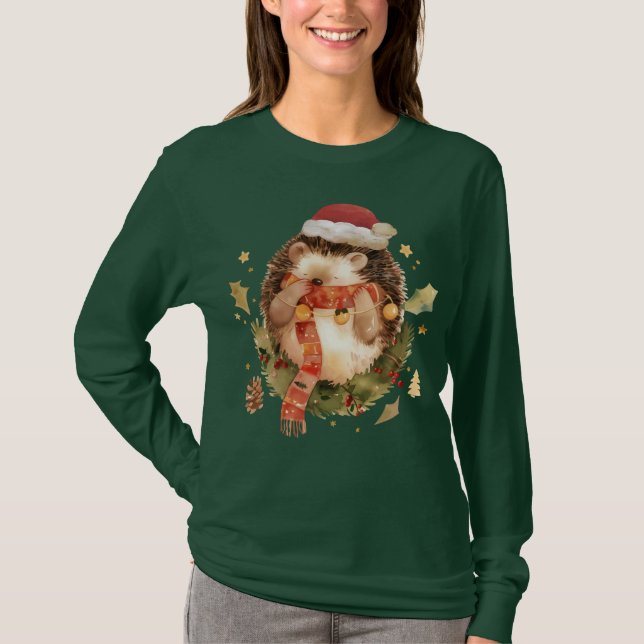 Camiseta Erizo de Navidad adorable (Anverso)