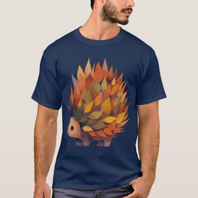 Camiseta Erizo de otoño hecho de hojas divertido (Anverso)