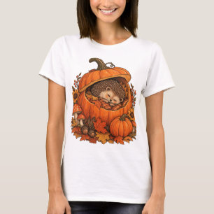 Camiseta Erizo Lindo Durmiendo Calabaza Acogedora Otoño