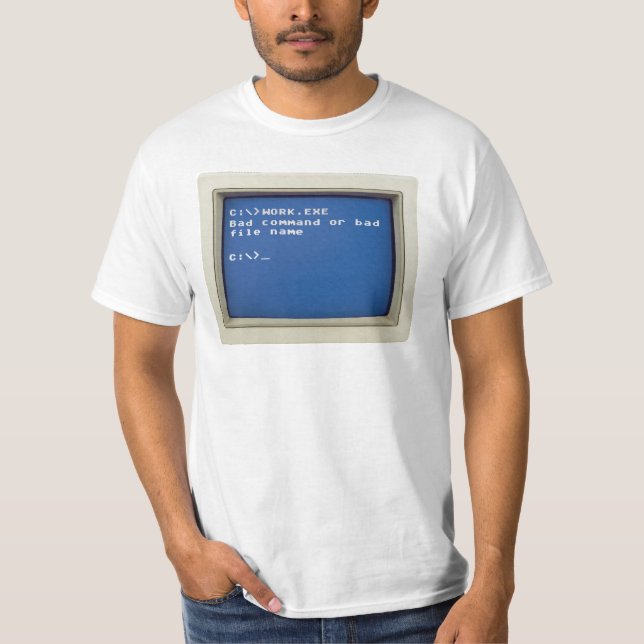 Camiseta Error Retro DOS: C:\>WORK.EXE - Comando incorrecto (Anverso)