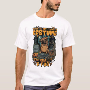 Camiseta Es Disfraz Humano Pug Halloween Calabaza Lápida_1
